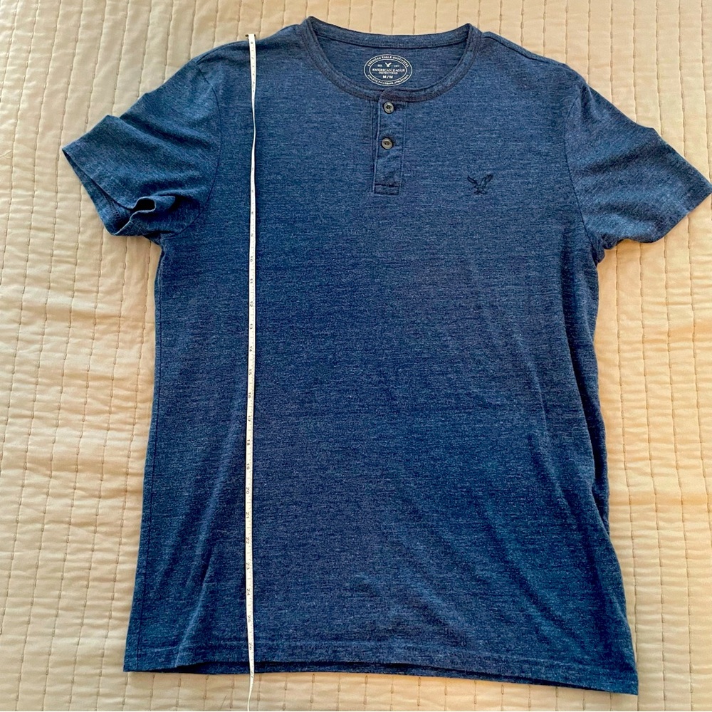 Heather Blue American Eagle Outfitters Short Sleeve Henley